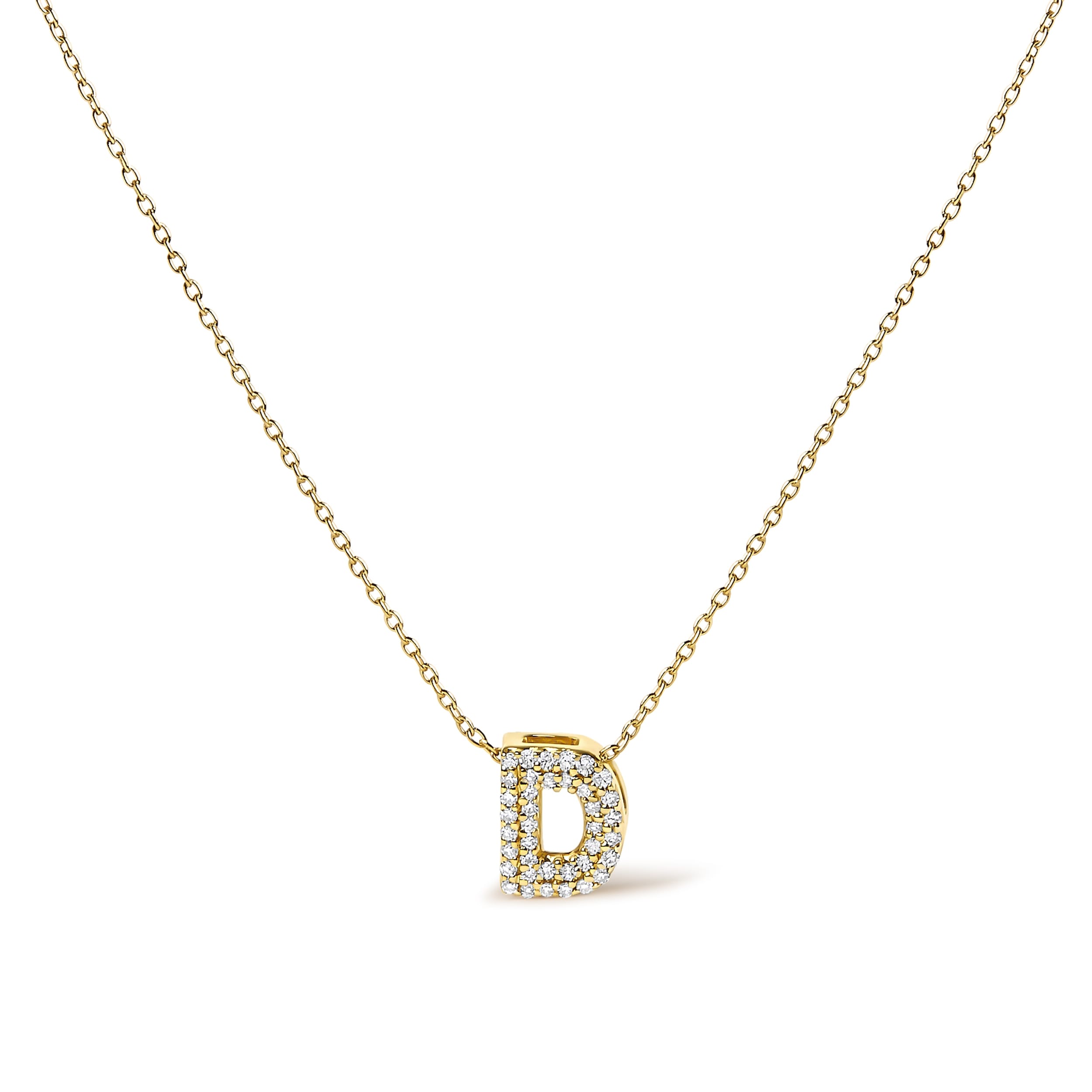 10K Yellow Gold Diamond Accent "D" Initial Bubble Pendant Necklace