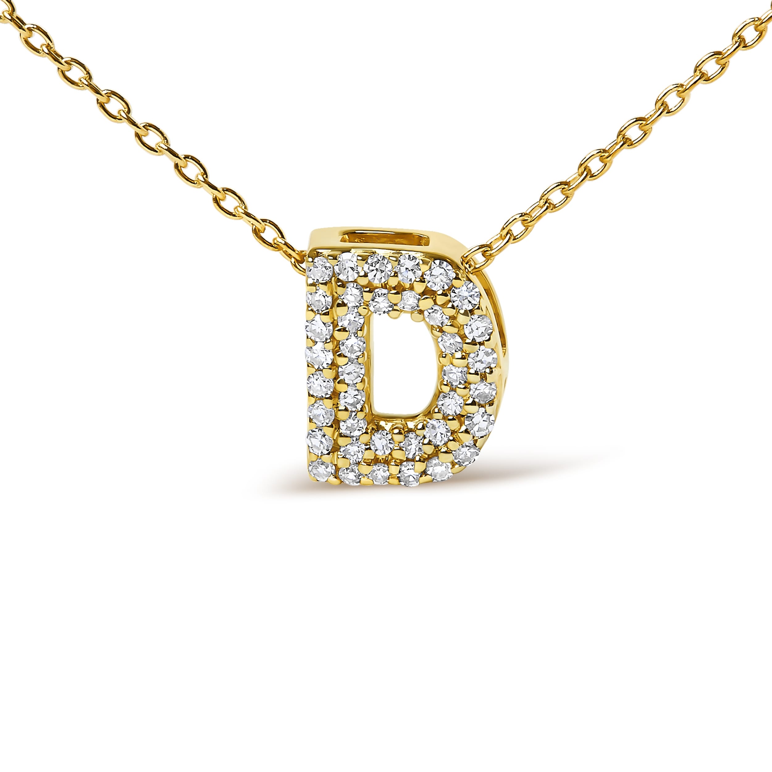 10K Yellow Gold Diamond Accent "D" Initial Bubble Pendant Necklace