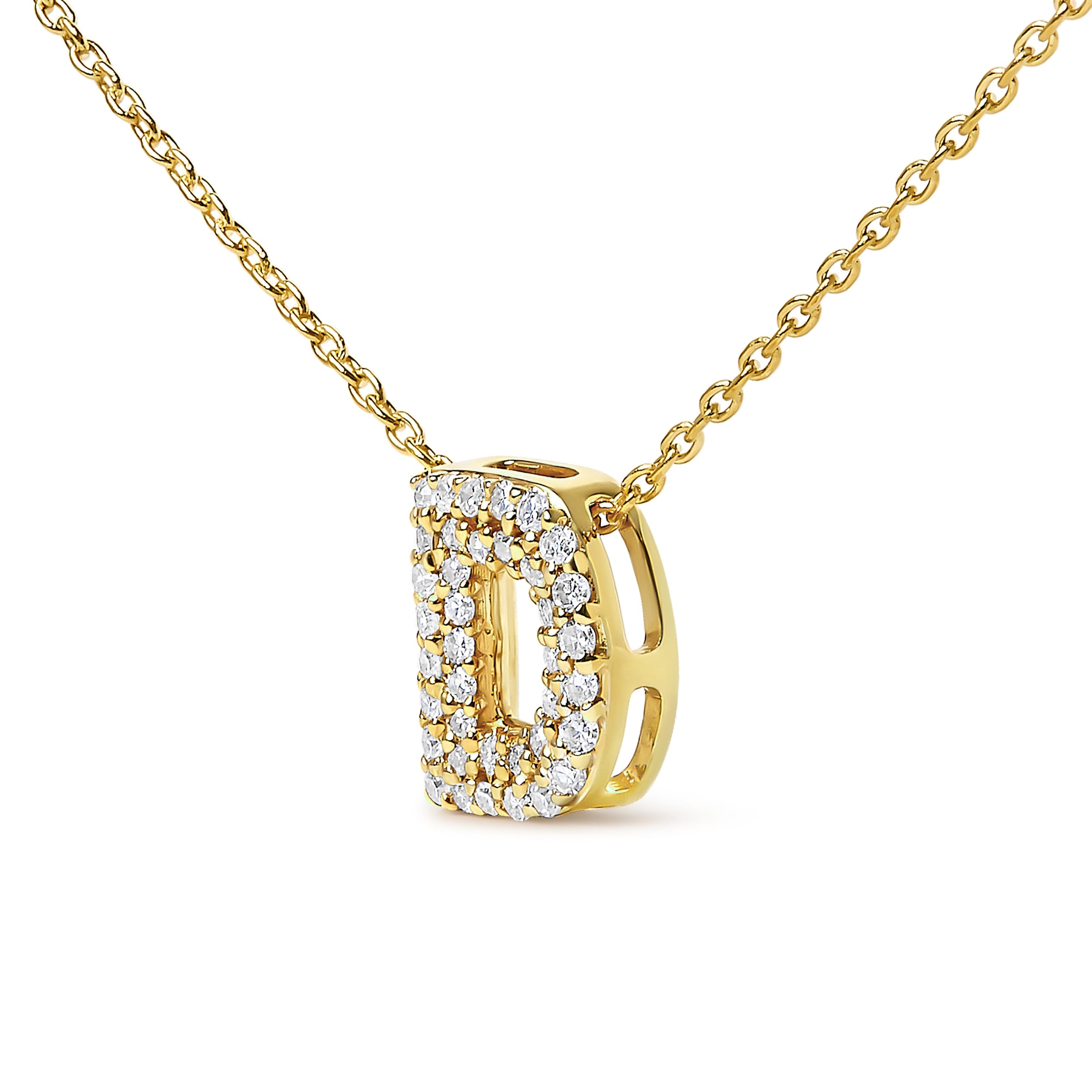10K Yellow Gold Diamond Accent "D" Initial Bubble Pendant Necklace