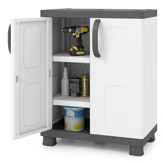 Freestanding Buffet Cabinet Sideboard with 2 Doors and Adjustable Shelves for Kitchen and Garage-Gray - Color: Gray