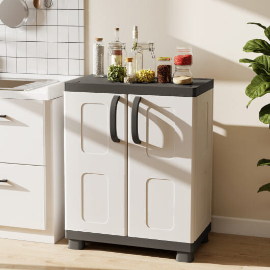 Freestanding Buffet Cabinet Sideboard with 2 Doors and Adjustable Shelves for Kitchen and Garage-Gray - Color: Gray