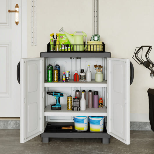 Freestanding Buffet Cabinet Sideboard with 2 Doors and Adjustable Shelves for Kitchen and Garage-Gray - Color: Gray