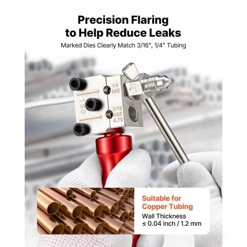 Brake Line Flaring Tool Kit, 45?° Single & Double Flare Tool for 3/16", 1/4" Copper Tubing - with 2 Forming Dies, Deburring Tool & Toolbox for Automotive Brake Hydraulic Line Repair