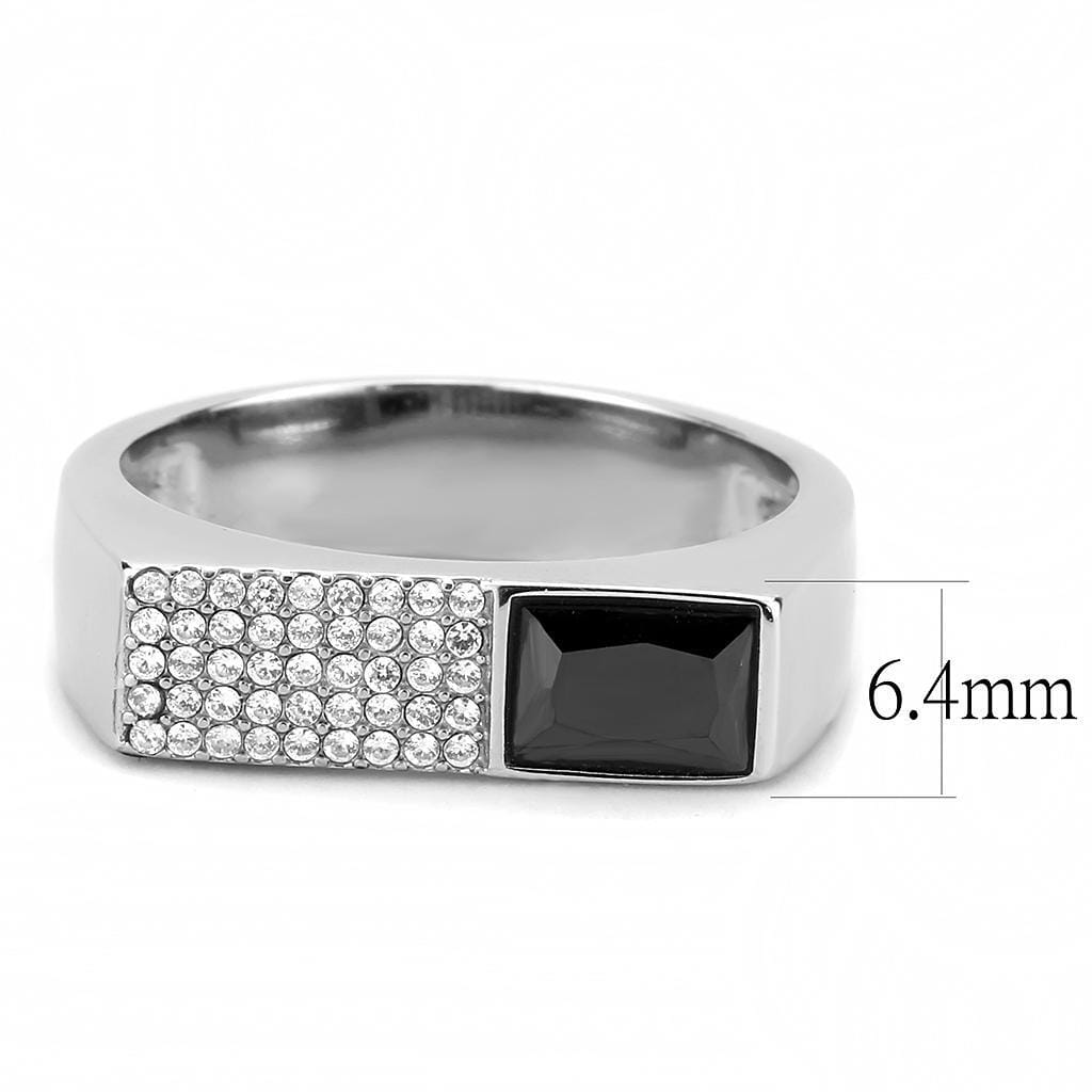 DA252 - High polished (no plating) Stainless Steel Ring with AAA Grade CZ in Black Diamond