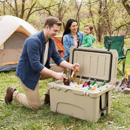 45 Quart Portable Hard Cooler Insulated Ice Chest Keeps Cool for up to 6 Days-Khaki - Color: Khaki