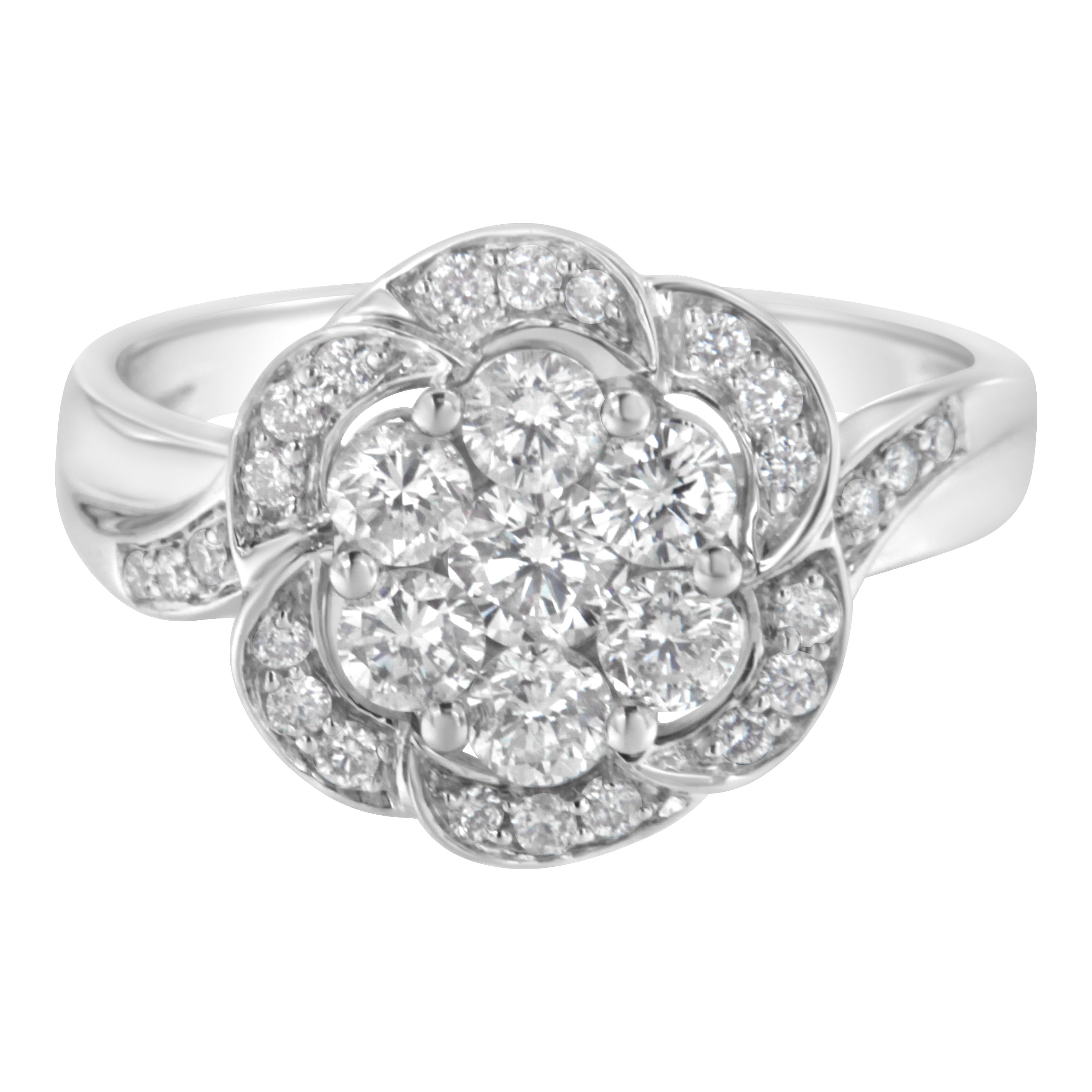 14K White Gold Floral Cluster Diamond Ring (1.0 Cttw, H-I Color, SI2-I1 Clarity) - Size 7-1/2
