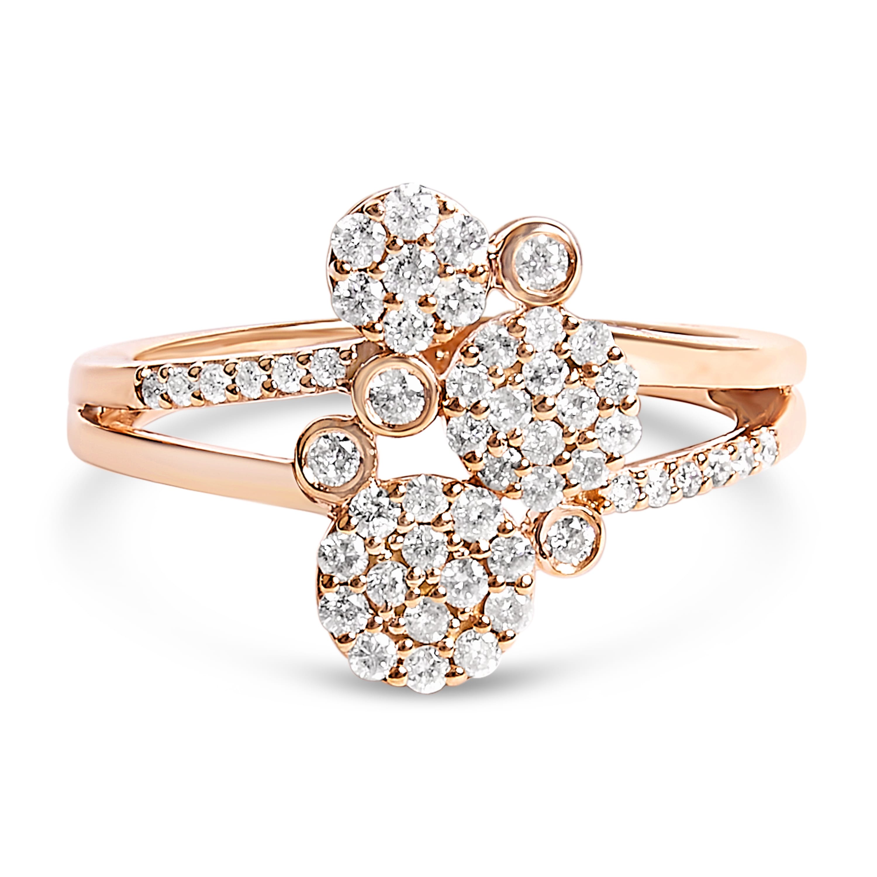 14K Rose Gold Plated .925 Sterling Silver 1/2 Cttw Diamond Scatter Composite Bypass Ring (I-J Color, I1-I2 Clarity) - Size 6