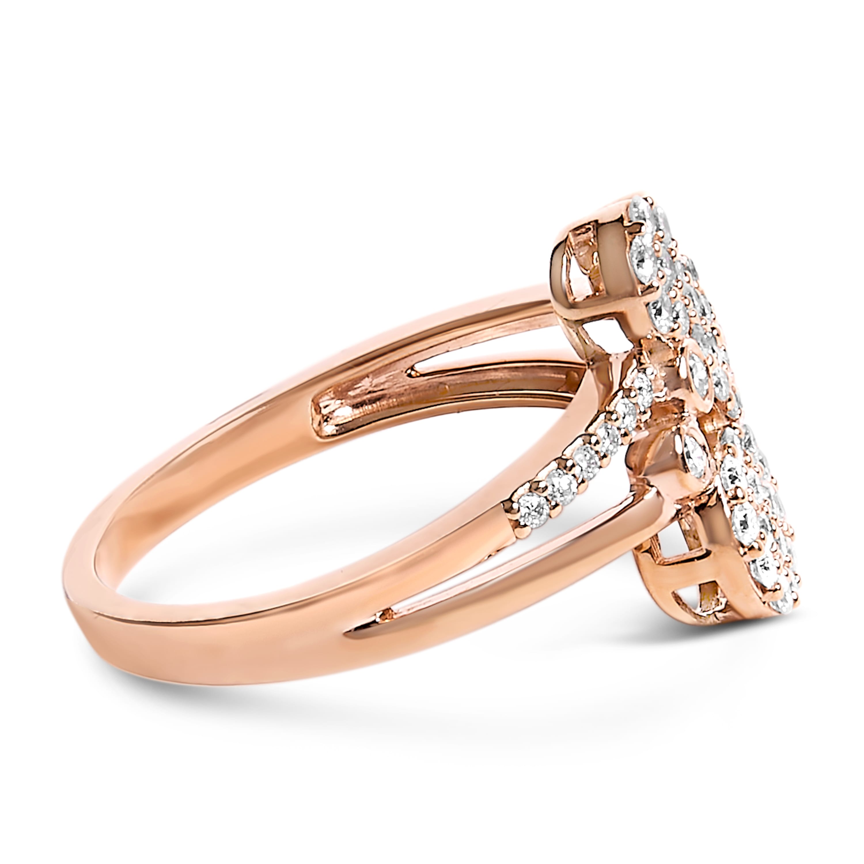 14K Rose Gold Plated .925 Sterling Silver 1/2 Cttw Diamond Scatter Composite Bypass Ring (I-J Color, I1-I2 Clarity) - Size 6