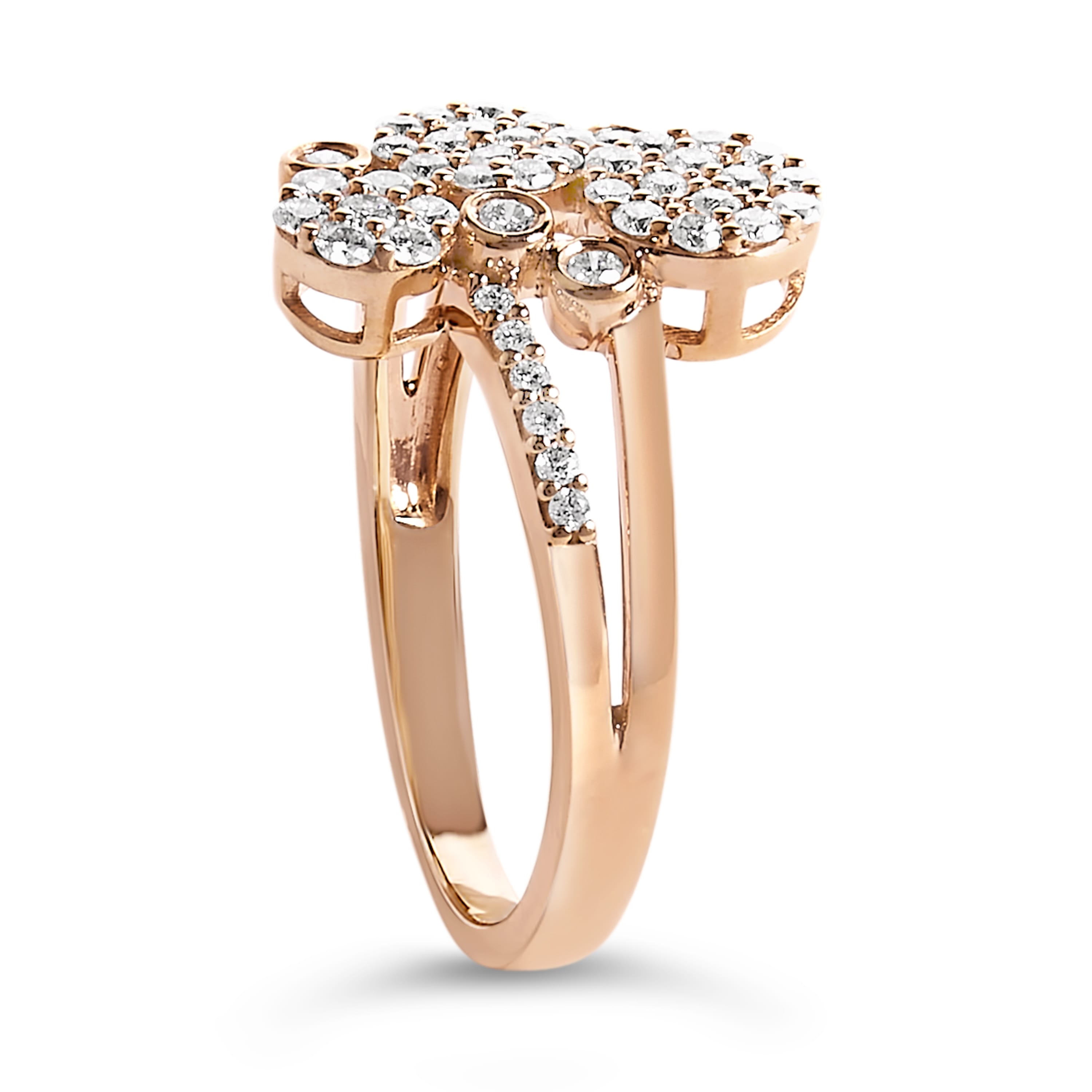 14K Rose Gold Plated .925 Sterling Silver 1/2 Cttw Diamond Scatter Composite Bypass Ring (I-J Color, I1-I2 Clarity) - Size 6