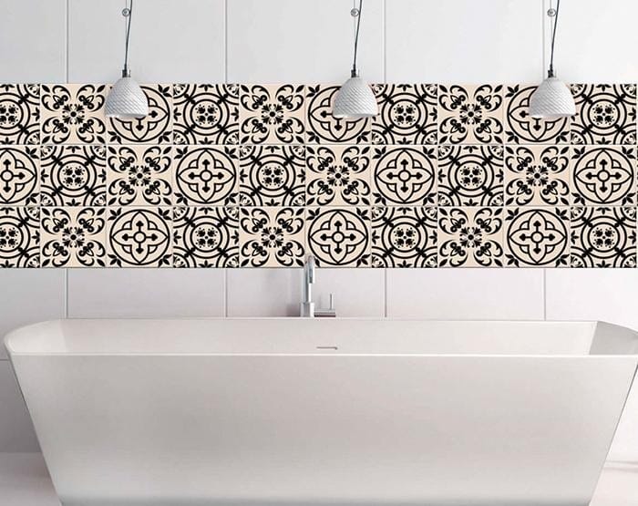 5" X 5" Cream And Black Mosaic Peel And Stick Removable Tiles
