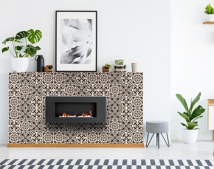 5" X 5" Cream And Black Mosaic Peel And Stick Removable Tiles