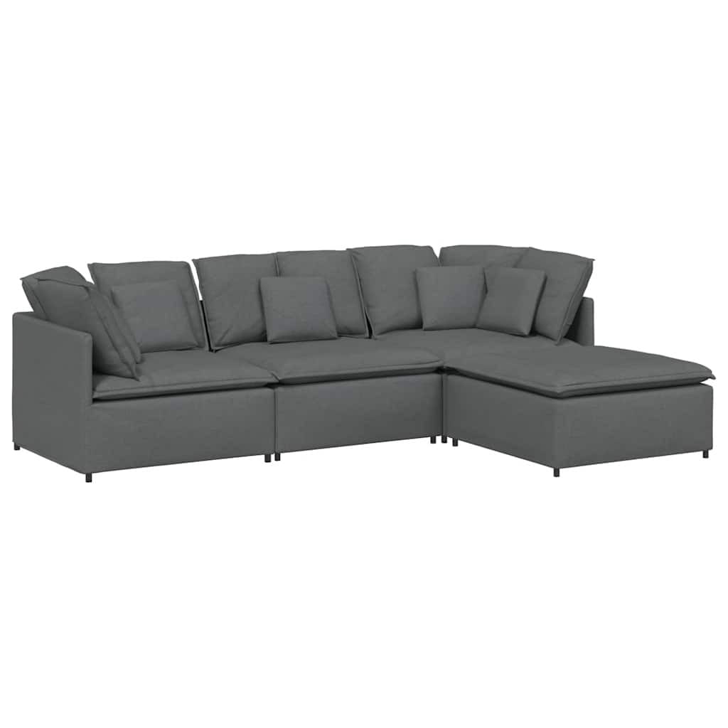Modular Sofa with Footstool&Cushions Fabric Dark Gray