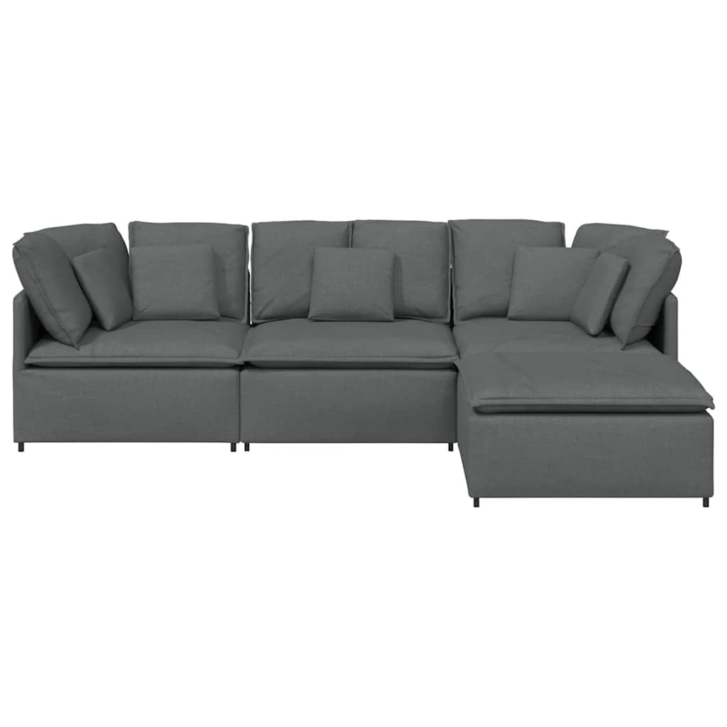 Modular Sofa with Footstool&Cushions Fabric Dark Gray