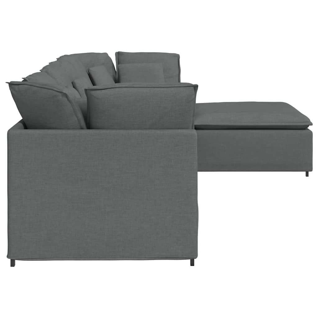 Modular Sofa with Footstool&Cushions Fabric Dark Gray