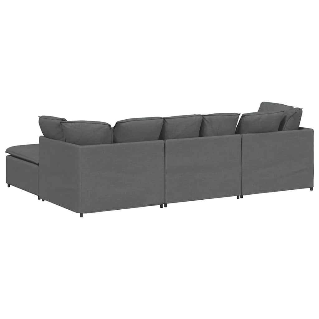 Modular Sofa with Footstool&Cushions Fabric Dark Gray