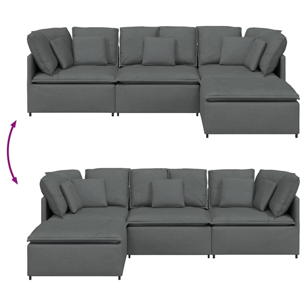 Modular Sofa with Footstool&Cushions Fabric Dark Gray