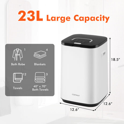 23L Large Hot Towel Heater with Rapid Heating and Adjustable Timer-White - Color: White