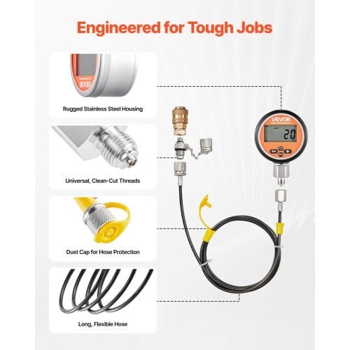 Digital Hydraulic Pressure Test Coupling Kit, 10000 PSI Pressure Gauge Manometer Tester with 2 Gauges, 9 Test Couplings, 2 Quick-Release Couplers, 2 Hoses for Excavator Construction Machinery