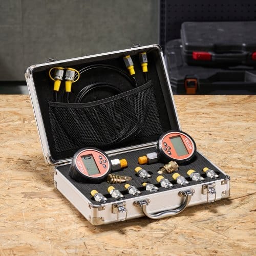 Digital Hydraulic Pressure Test Coupling Kit, 10000 PSI Pressure Gauge Manometer Tester with 2 Gauges, 9 Test Couplings, 2 Quick-Release Couplers, 2 Hoses for Excavator Construction Machinery