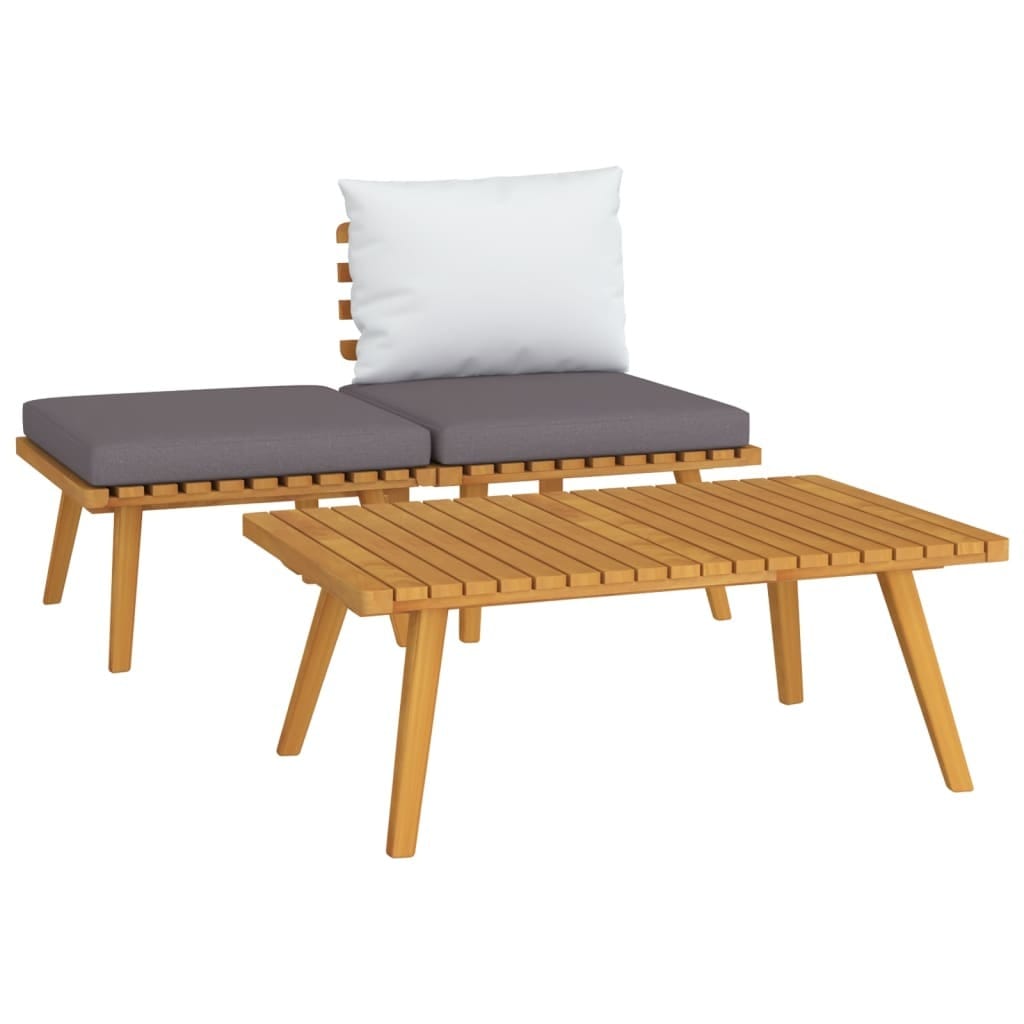 3 Piece Patio Lounge Set with Cushions Solid Acacia Wood