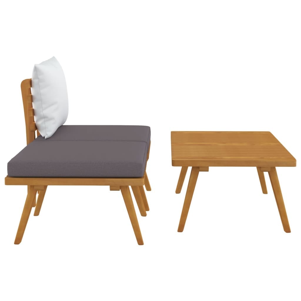 3 Piece Patio Lounge Set with Cushions Solid Acacia Wood