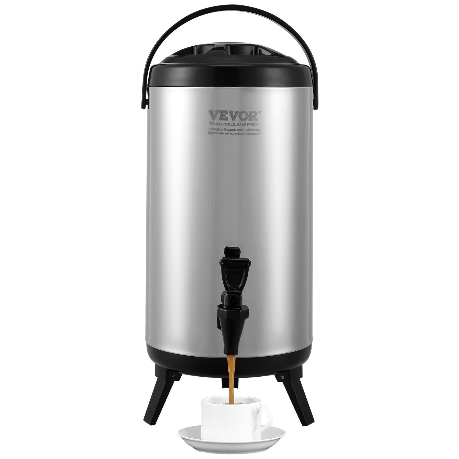 Stainless Steel Insulated Beverage Dispenser, 2.4 Gallon 9.2 Liter, Thermal Hot and Cold Drink Server Dispenser with Spigot Handle, Food-grade for Hot Tea Coffee Water Restaurant Drink Shop