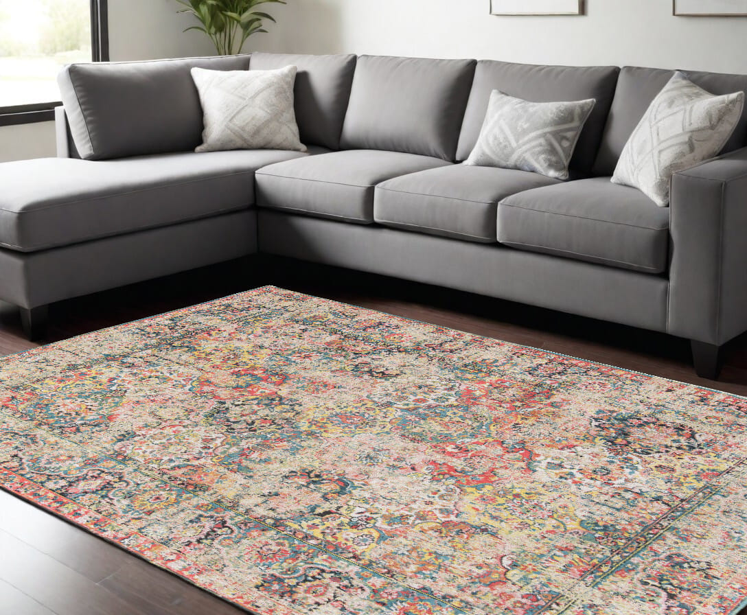 9' X 13' Red Oriental Non Skid Area Rug