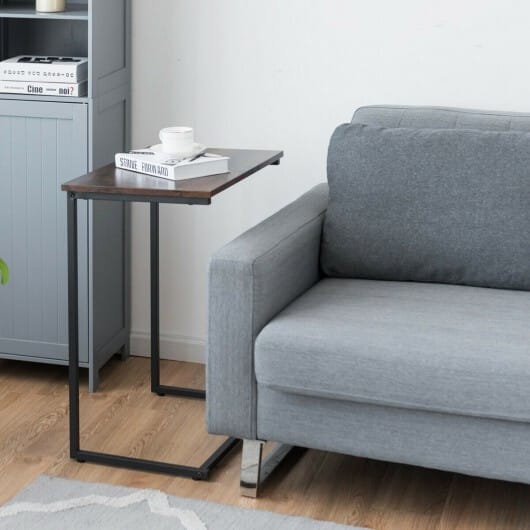 C-shaped Industrial End Table with Metal Frame - Color: Rustic Brown