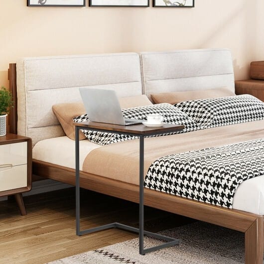C-shaped Industrial End Table with Metal Frame - Color: Rustic Brown