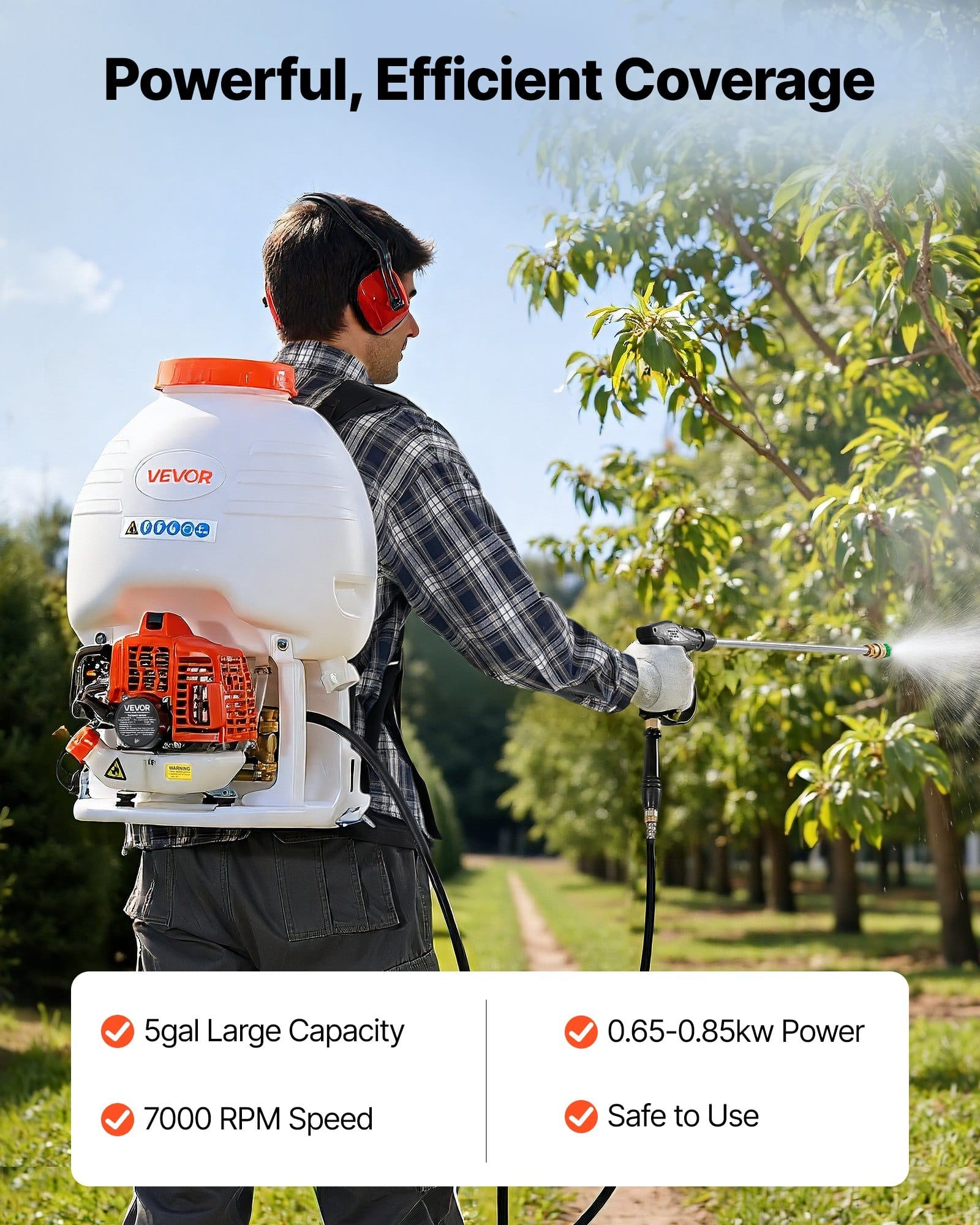 Gas Powered Backpack Sprayer, 26.5CC 0.9HP Engine, Garden Sprayer with 5 Gallon Tank, Large Area Coverage, Lawn Spraying Machine with 24 in Wand & Nozzles for Efficient Gardening & Farming
