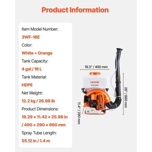 Backpack Fogger Sprayer, 63CC 3HP Engine, Gas Powered Fogger Sprayer with 4 Gallon Tank, Powder and Liquid Mister Duster System for Effective Fleas Ticks Critters Control, Gardening & Farming