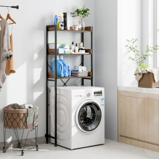 Costway Over The Toilet Storage Rack with Hooks and Adjustable Bottom Bar-Rustic Brown - Color: Rustic Brown