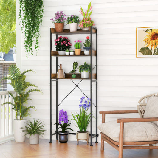 Costway Over The Toilet Storage Rack with Hooks and Adjustable Bottom Bar-Rustic Brown - Color: Rustic Brown