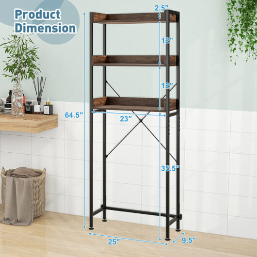 Costway Over The Toilet Storage Rack with Hooks and Adjustable Bottom Bar-Rustic Brown - Color: Rustic Brown