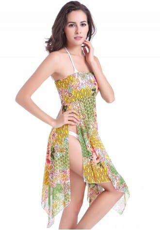 Floral Printed Asymmetric Swimwear Dress