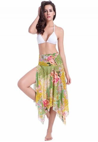 Floral Printed Asymmetric Swimwear Dress