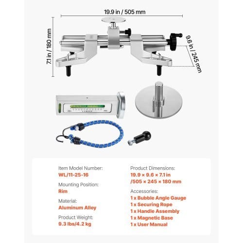Wheel Clamp & Magnetic Adapter, 1 PCS Aluminum Alloy Wheel Alignment Tool for Precise Camber Gauge, Fits 11-25 Inch Rims, Universal Magnetic Gauge Tire Repair Tool for Car Truck SUV Motorcycle