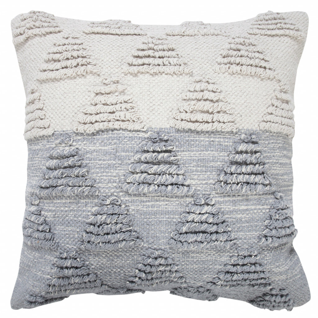 20" X 20" Heathered Gray And Off-White 100% Cotton Geometric Zippered Pillow