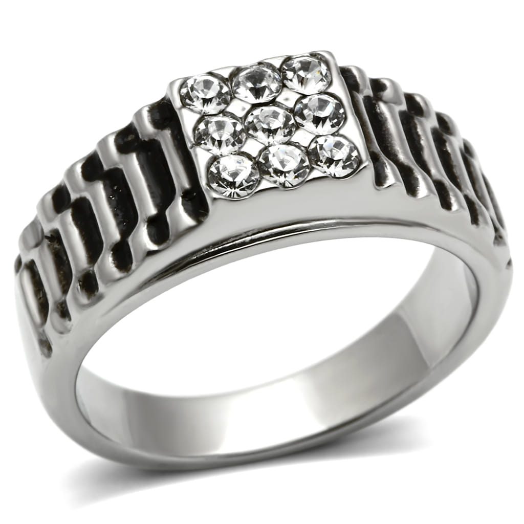 TK368 - High polished (no plating) Stainless Steel Ring with Top Grade Crystal in Clear