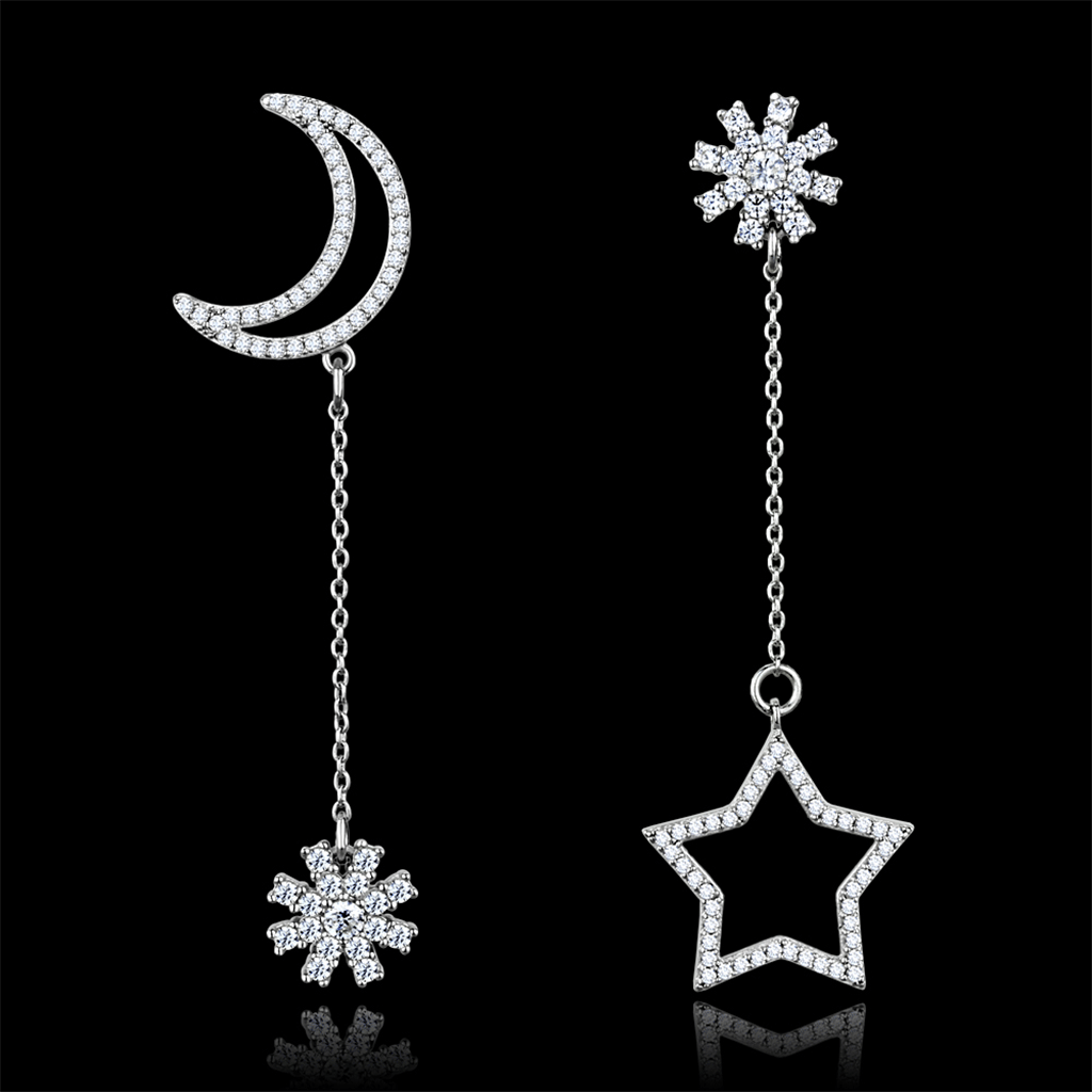 TS437 - Rhodium 925 Sterling Silver Earrings with AAA Grade CZ in Clear
