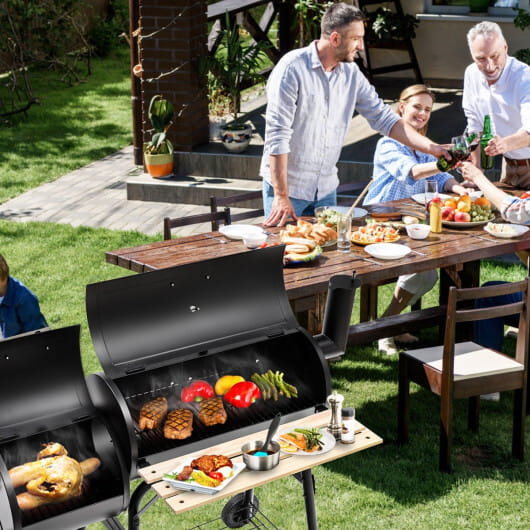 Low Smoke Outdoor BBQ Grill Steel Barbecue Cooker with Firebox - Color: Black