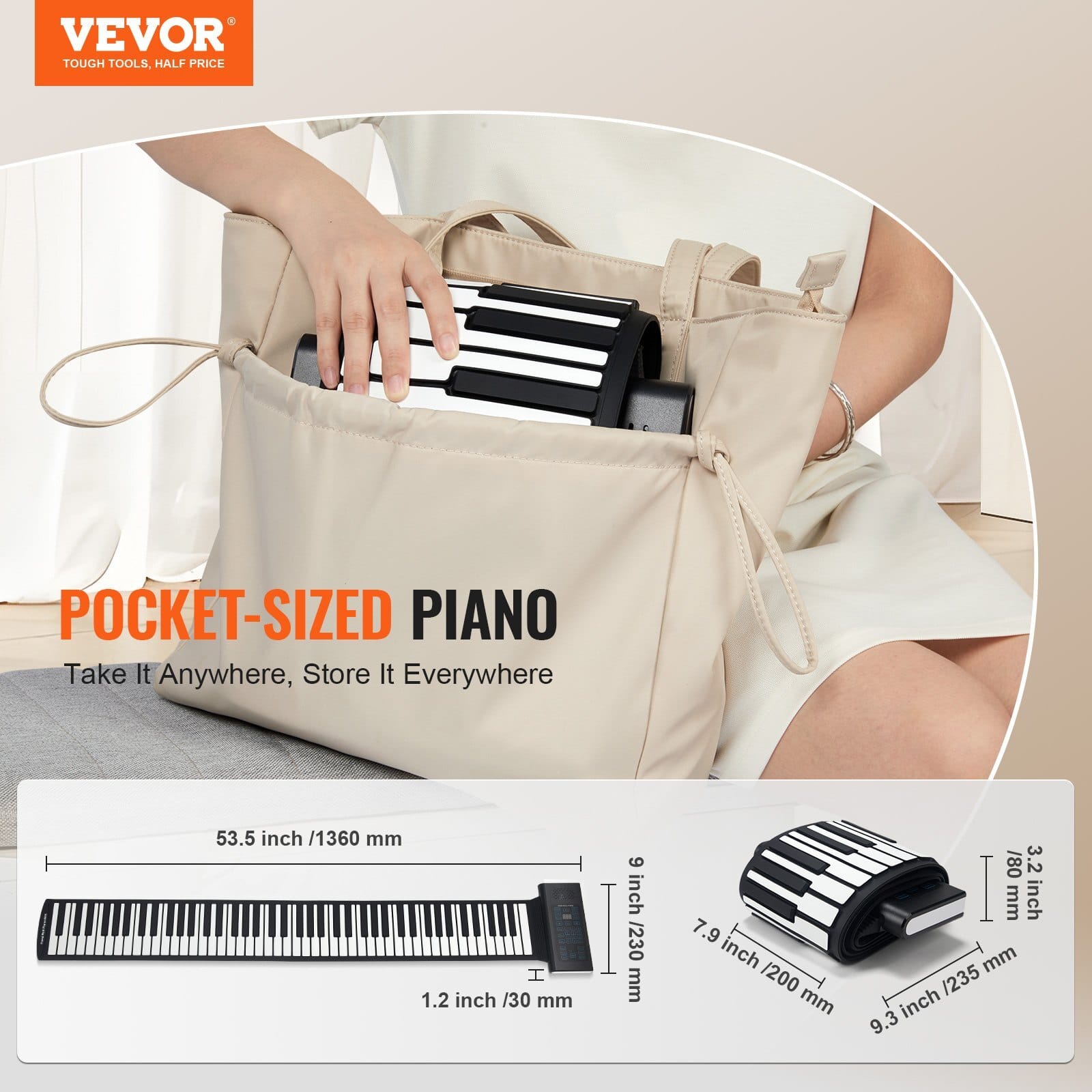 88 Keys Roll Up Keyboard Piano, 128 Rhythms, 128 Tones Portable Electric Digital Hand Roll Piano with Rechargeable Battery 2W Speaker LED Display 5 Ports MIDI Function, for Kids Beginners Adults