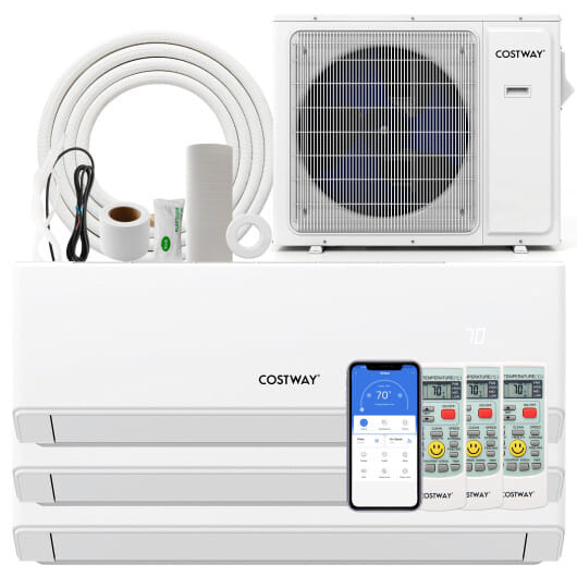 36000 BTU 3 Zone 23 SEER2 Mini Split Air Conditioner Wifi Enabled with Heat Pump-12K + 12K + 24K - Color: White - Size: 12K + 12K + 24K