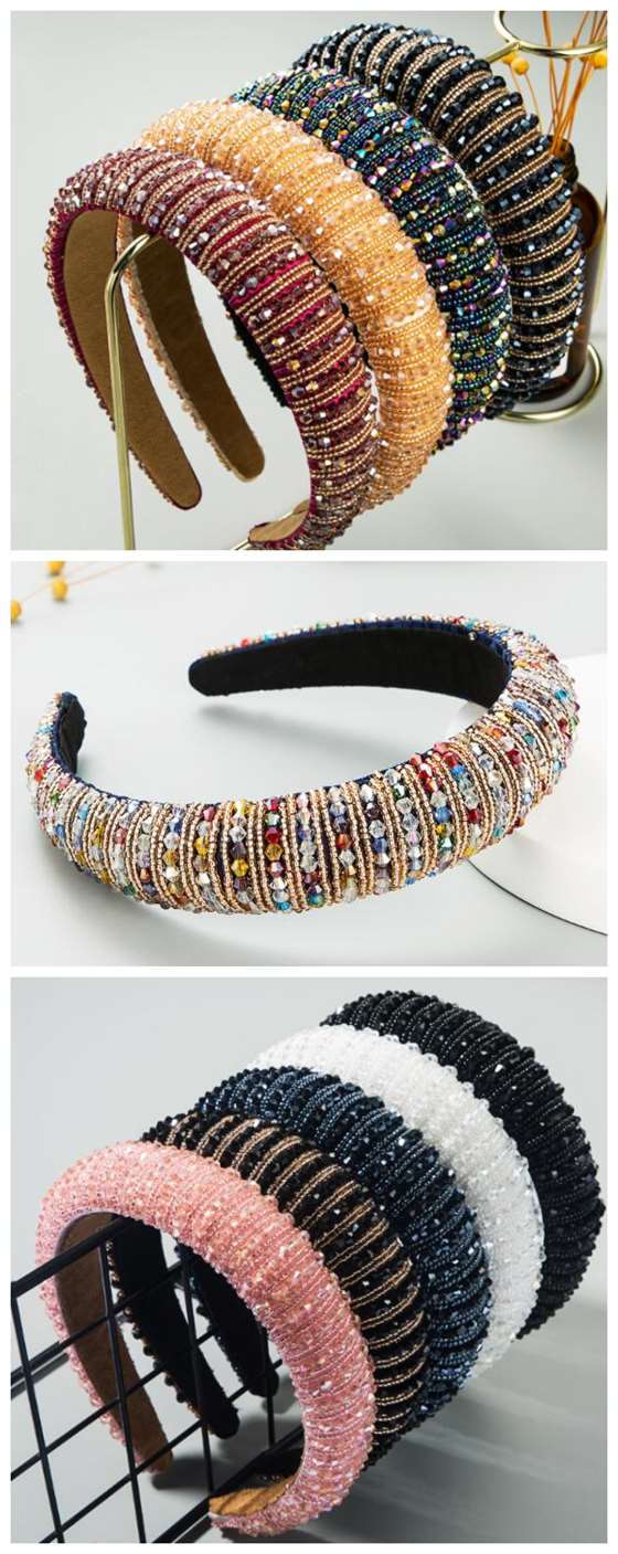 Beads Embellished High Quality Bold Korean Fashion Women Wholesale Hair Hoop - Royal Blue