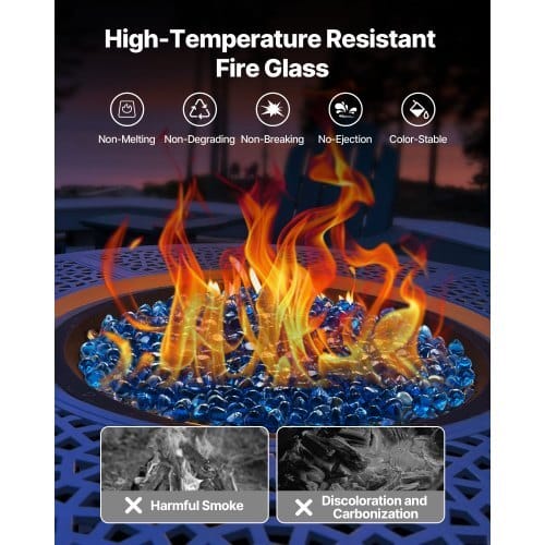 Fire Glass, 10LBS / 4.5KG High-Temperature Resistant Fireplace Rocks, 1 Inch / 25.4 mm Reflective Firepit Glass Diamond Beads, High Luster Stone Landscaping for Fire Pit Table, Caribbean Blue