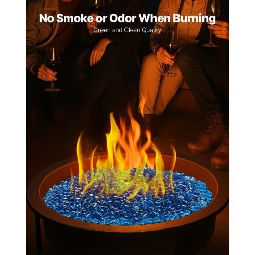 Fire Glass, 10LBS / 4.5KG High-Temperature Resistant Fireplace Rocks, 1 Inch / 25.4 mm Reflective Firepit Glass Diamond Beads, High Luster Stone Landscaping for Fire Pit Table, Caribbean Blue