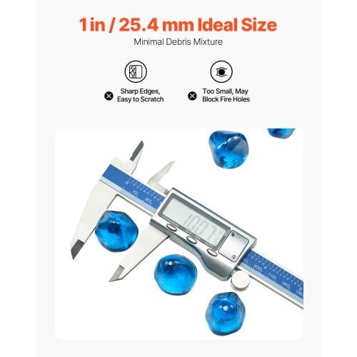 Fire Glass, 10LBS / 4.5KG High-Temperature Resistant Fireplace Rocks, 1 Inch / 25.4 mm Reflective Firepit Glass Diamond Beads, High Luster Stone Landscaping for Fire Pit Table, Caribbean Blue