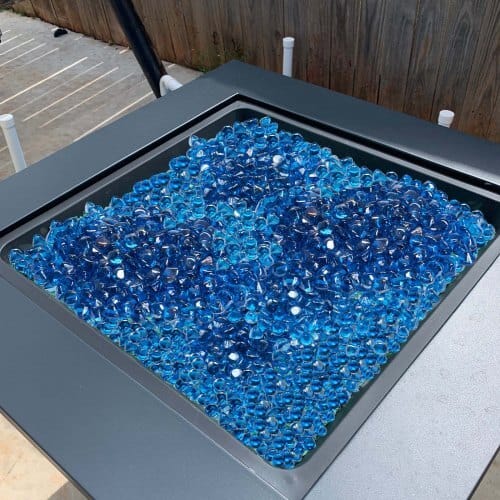 Fire Glass, 10LBS / 4.5KG High-Temperature Resistant Fireplace Rocks, 1 Inch / 25.4 mm Reflective Firepit Glass Diamond Beads, High Luster Stone Landscaping for Fire Pit Table, Caribbean Blue