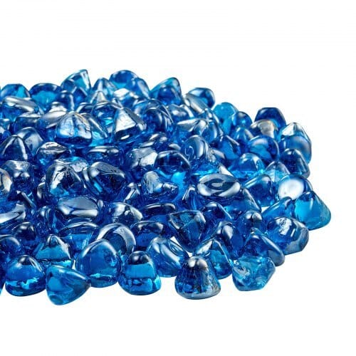 Fire Glass, 10LBS / 4.5KG High-Temperature Resistant Fireplace Rocks, 1 Inch / 25.4 mm Reflective Firepit Glass Diamond Beads, High Luster Stone Landscaping for Fire Pit Table, Caribbean Blue