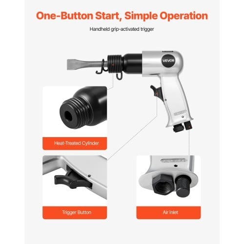 Air Hammer, 4500BPM Pneumatic Hammer with 1.57-inch Stroke & 4PCS Chisels Round Shank, Lightweight & Compact Air Chisel Pneumatic Shovel Tool for Cutting Punching Scraping